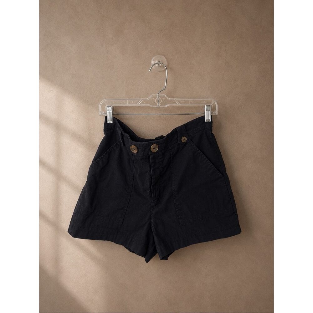 Anthropologie Maeve Size 14 Black Sailor Button Linen Blend Shorts